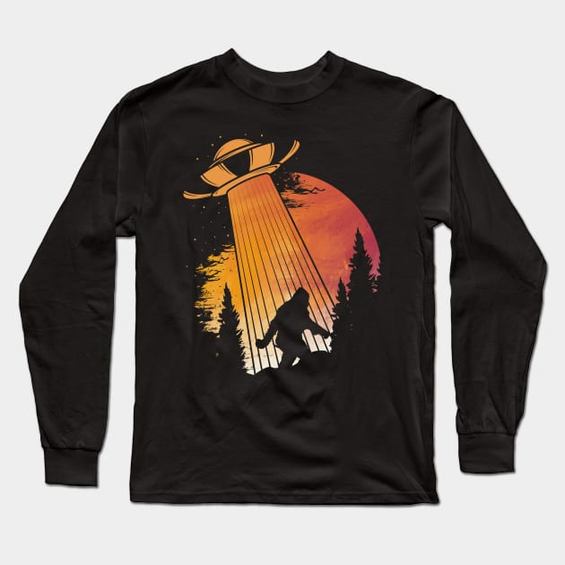 Bigfoot Ufo Abduction Long Sleeve T-Shirt by Tesszero